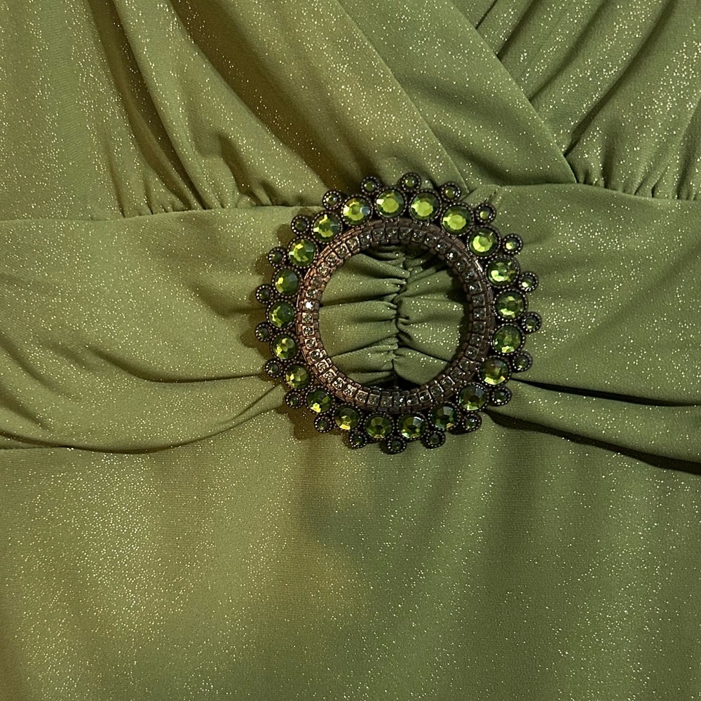 Bisou Bisou Vintage Y2K Olive Green Sparkle Sleeveless Blouse – Size M - Picture 2 of 7